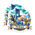 (2 Pack) Texas State Pride Stickers - Cowboy and Alamo - Bluebonnets and Lone Star - 5" On Longest Side - Sticks to Smooth Flat Surfaces - Made in USA - BMCS7074