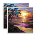 (2 Pack) Stained Glass Sunset Magnets - Tropical Beach Art - Palm Tree Coastal Decor - Vibrant Ocean View - 5 Inches On Longest Side - Thick Durable Magnet - Made in USA - MAG26589