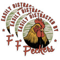 (3 Pack) Easily Distracted by Peckers Decals - Funny Rooster Decal - Chicken Lover Decal - 3 Inches On Longest Side - Easy Peel & Apply - Made in USA - 3MCS0937