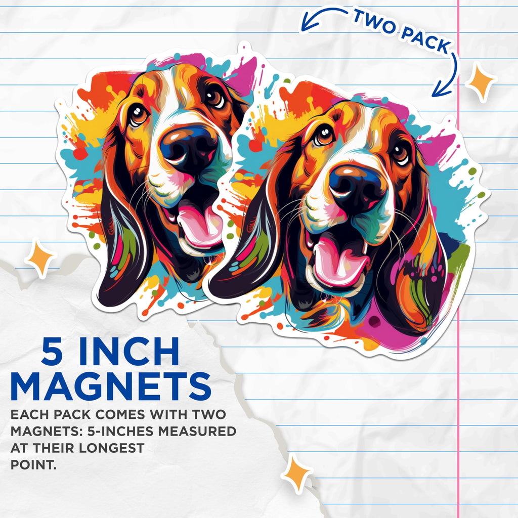 (2 Pack) Basset Hound Dog Breed Magnets - 5 Inches On Longest Side - Choose from Over 100 Dog Breeds - for Cars, Refrigerators, Toolboxes - Made in USA - MAG1765