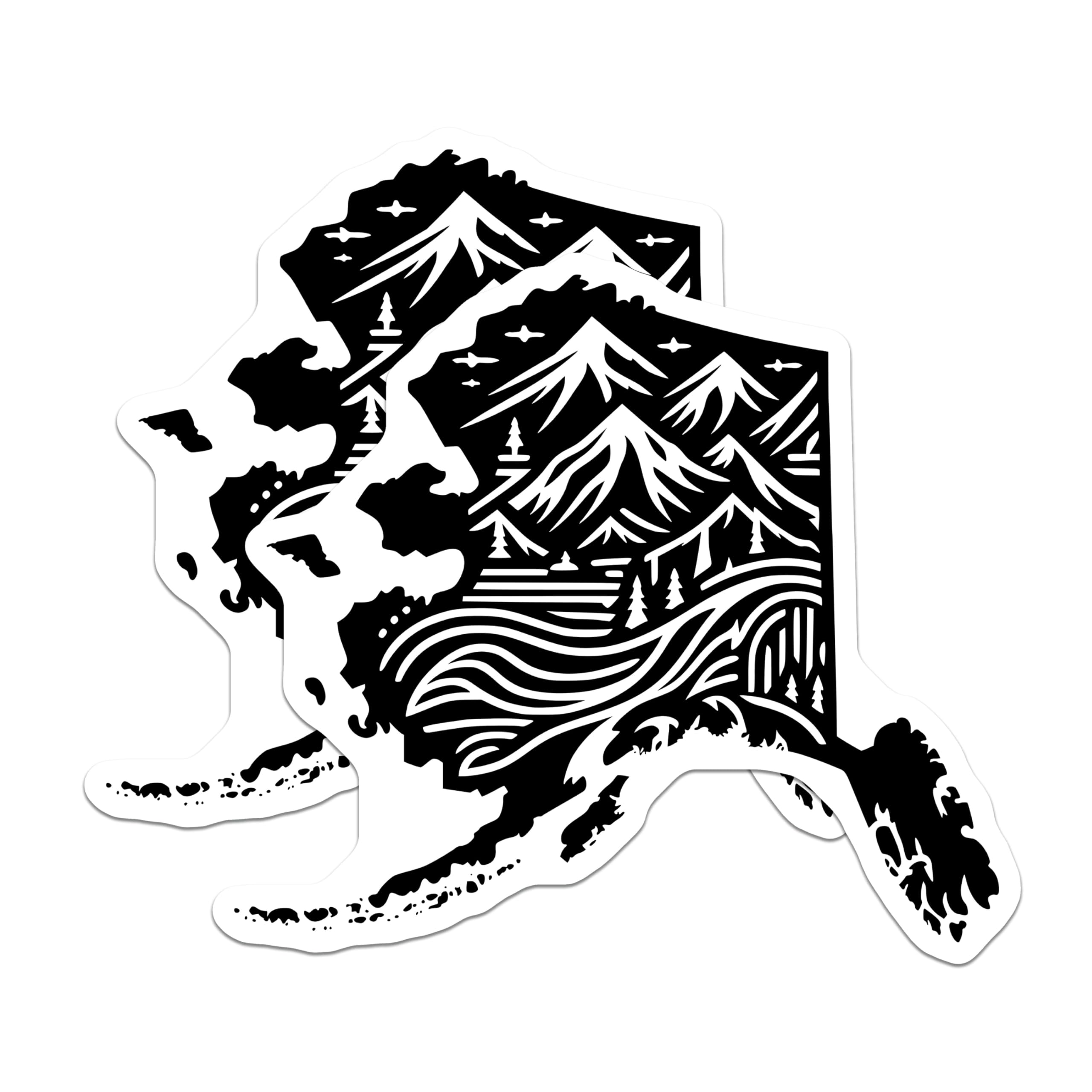 (2 Pack) Alaska Magnets - Mountain Landscape - Nature Scenery - State Silhouette Art - 5 Inches On Longest Side - Thick Durable Magnet - Made in USA - MAG19163
