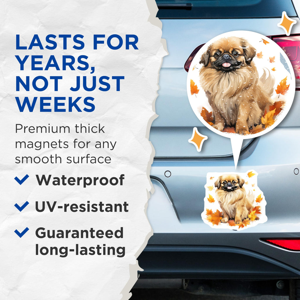 (2 Pack) Pekingese Magnets - Autumn Dog Decor - Fall Pet Lover - 5 Inches On Longest Side - Thick Durable Magnet - Made in USA - MAG30943