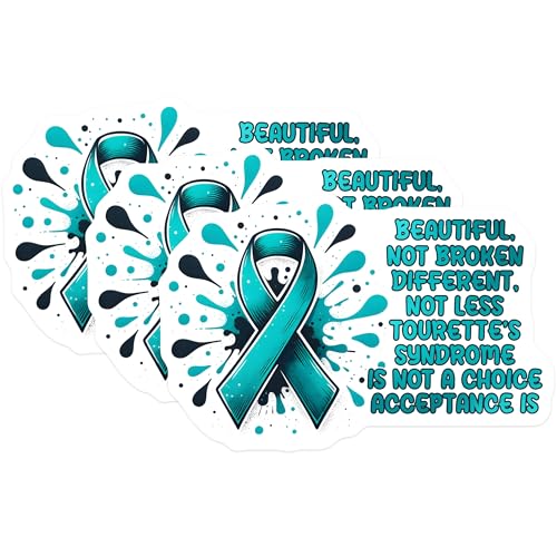 (3 Pack) Tourettes Awareness Decals - Tourettes Syndrome Support - Teal Ribbon Decal - 3 Inches On Longest Side - Easy Peel & Apply - Made in USA - 3MCS6975