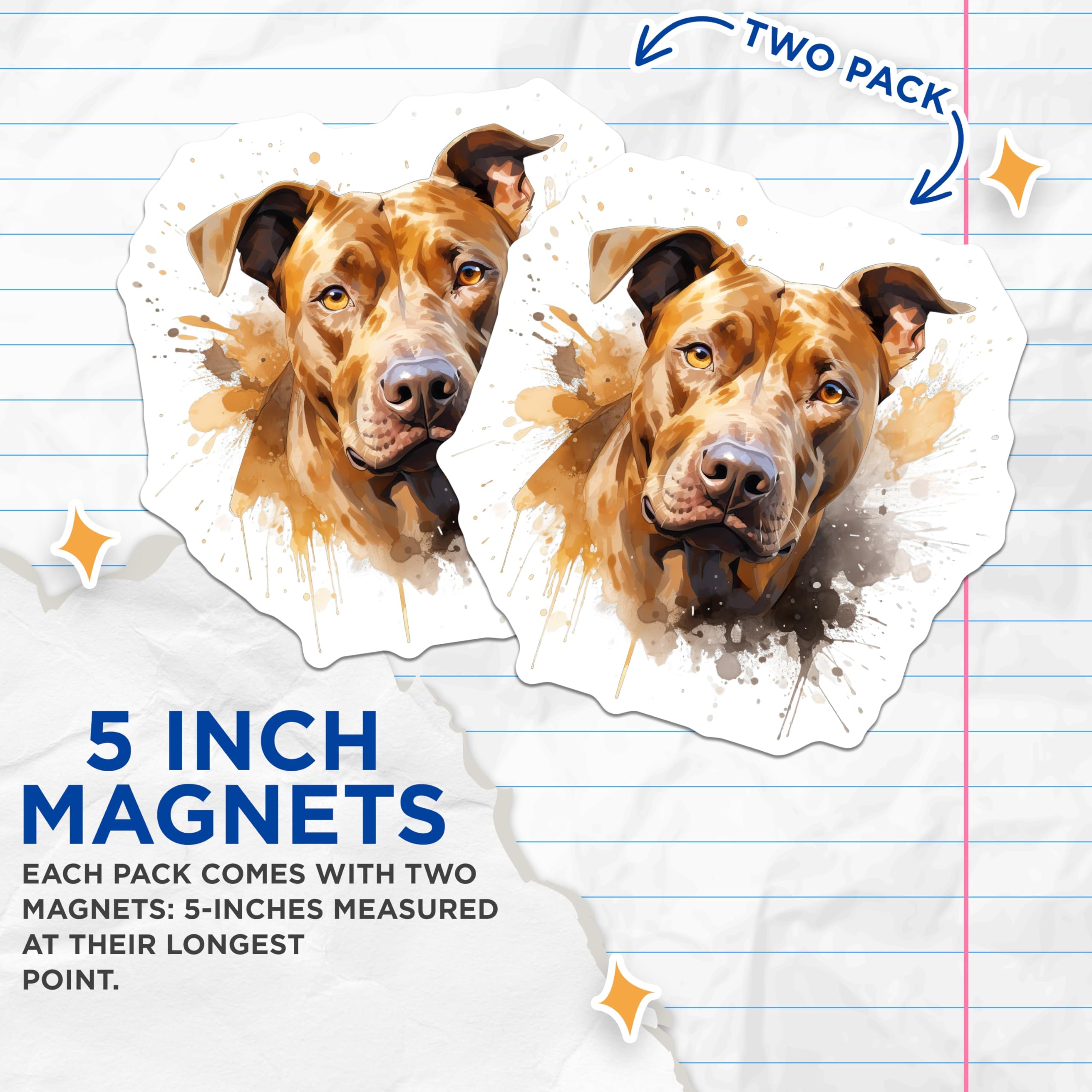 (2 Pack) Pitbull Dog Magnets - Red Nose Watercolor Art - Animal Lover Fridge Decor - 5 Inches On Longest Side - Thick Durable Magnet - Made in USA - MAG28211