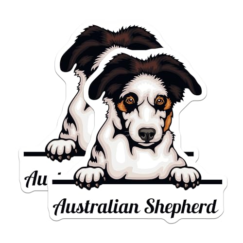 (2 Pack) Australian Shepherd Stickers - Dog Breed Stickers - Pet Lover Decal - 5" On Longest Side - Sticks to Smooth Flat Surfaces - Made in USA - BMCS4230