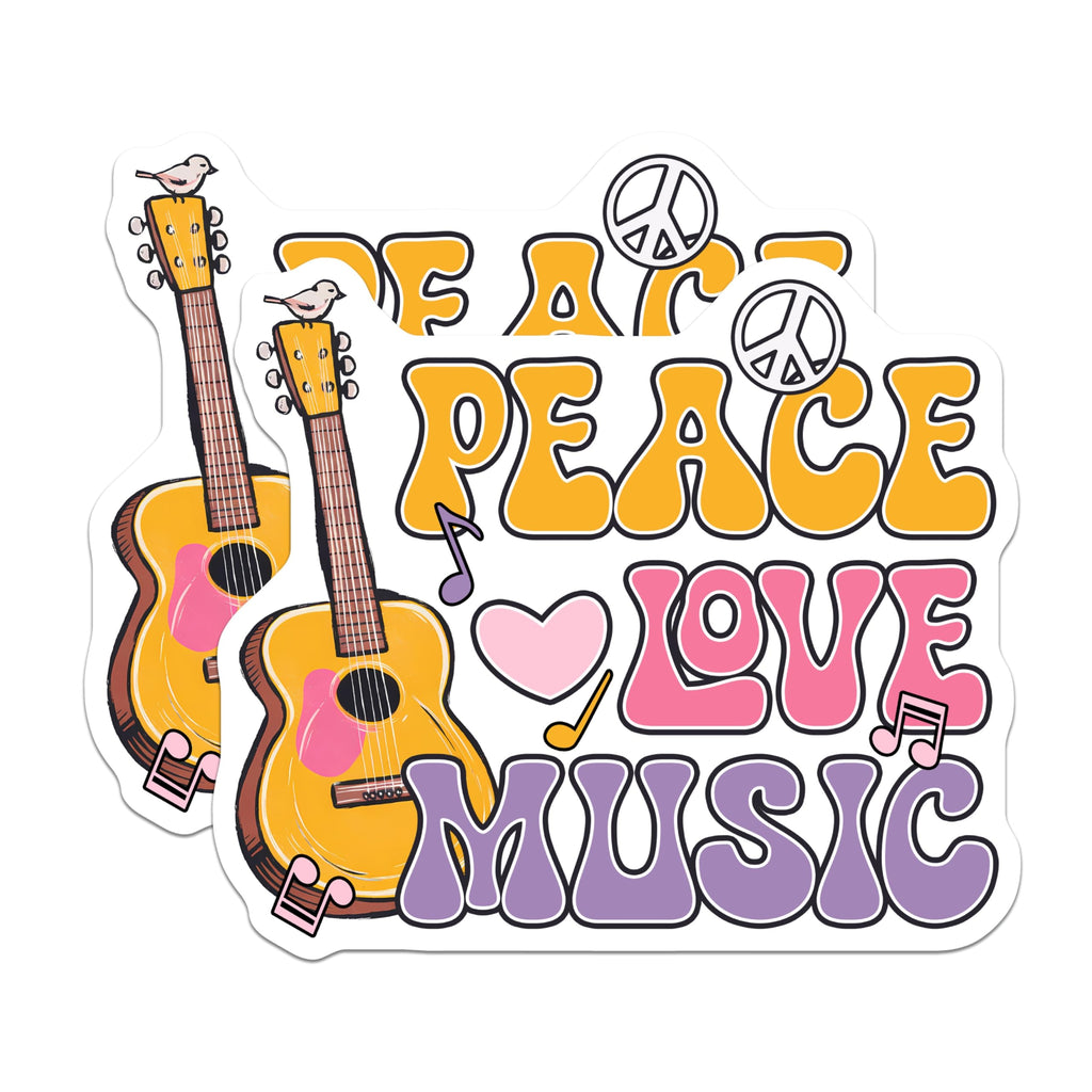 (2 Pack) Peace Love Music Magnets - Guitar Bird Decor - Retro Style Peace Sign - 5" On Longest Side - Premium Magnet - for Cars, Refrigerators, Toolboxes, Lockers - Made in USA - MAG14912