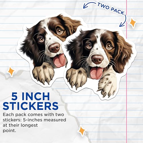 (2 Pack) Brown and White Puppy Stickers - Cute Dog Decal - Pet Lover Sticker - 5" On Longest Side - Sticks to Smooth Flat Surfaces - Made in USA - BMCS9977