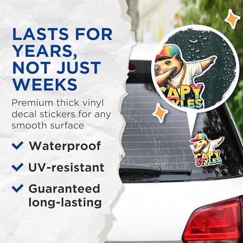 (2 Pack) Capybara Cool Stickers - Trendy Capy Styles Stickers - Fun Animal Graphic - 5" On Longest Side - Sticks to Any Smooth Flat Surface - Made in USA - BMCS2661