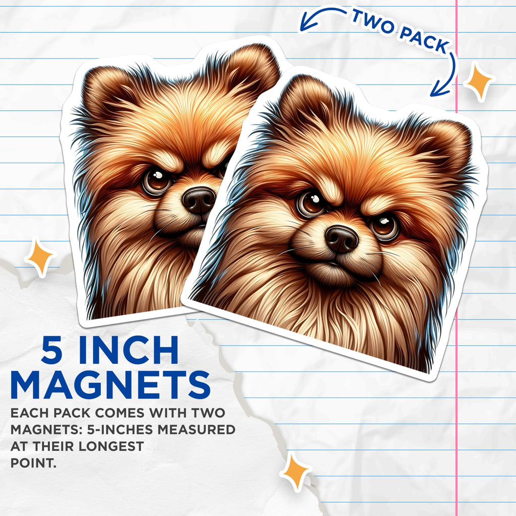 (2 Pack) Pomeranian Dog Magnets - Grumpy Pomeranian Decor - Cute Puppy Magnets - 5" On Longest Side - Premium Magnet - for Cars, Refrigerators, Toolboxes, Lockers - Made in USA - MAG15040