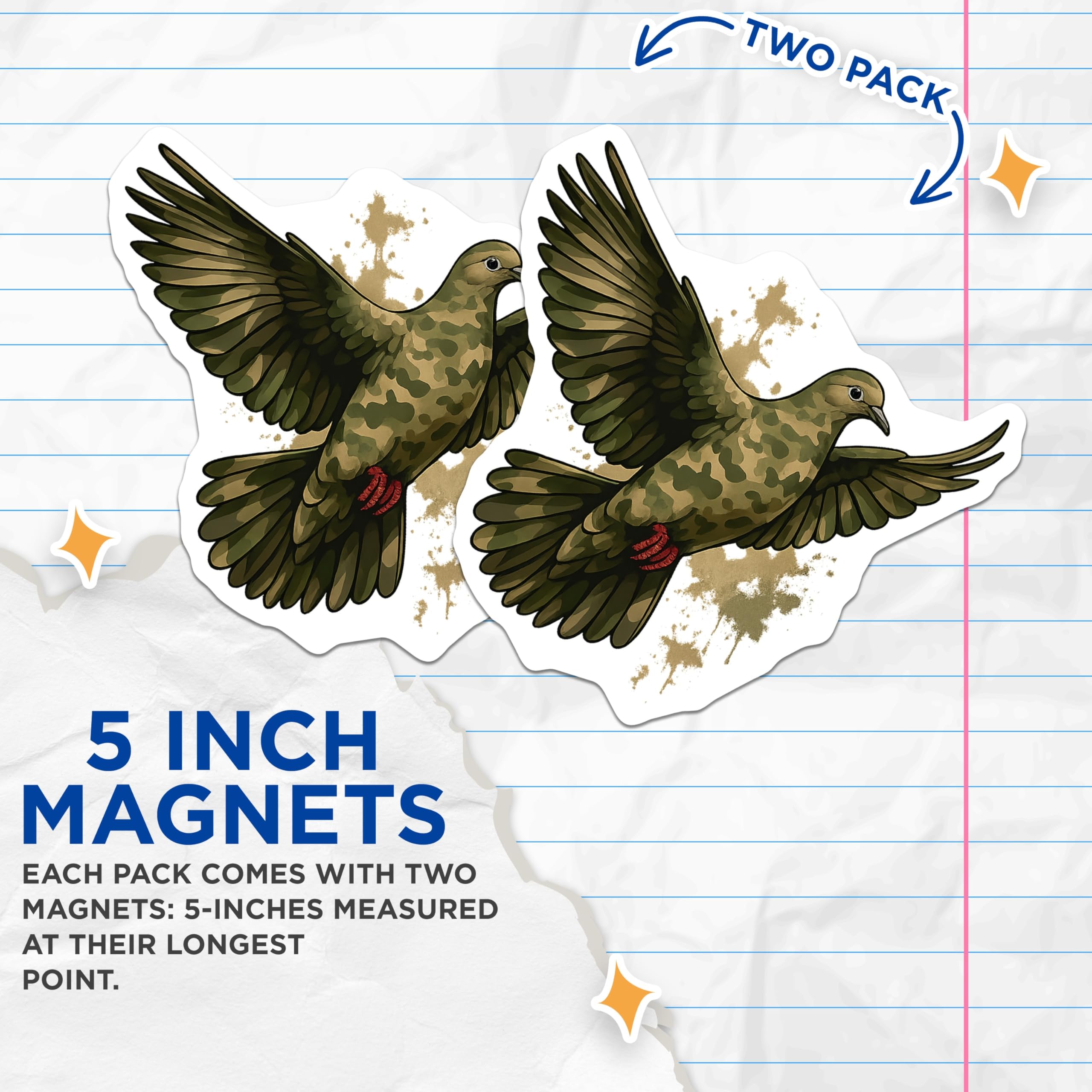 (2 Pack) Camouflage Dove Magnets - Flying Military Bird Art - Army Patterned Peace Symbol Refrigerator Locker Decoration - 5 Inches On Longest Side - Thick Durable Magnet - Made in USA - MAG19678