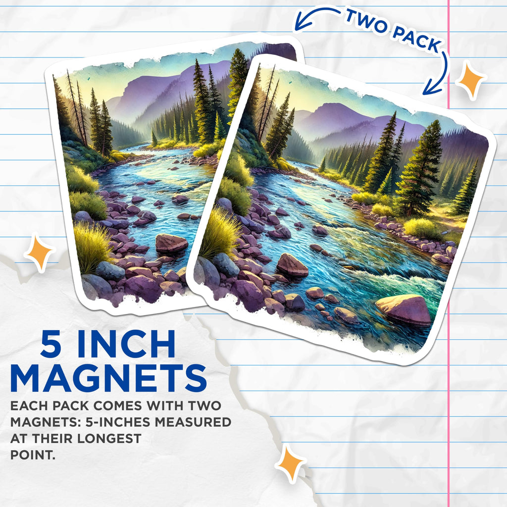 (2 Pack) River Magnets - Mountain Stream Decor - Landscape Art Fridge Magnets - 5" On Longest Side - Premium Magnet - for Cars, Refrigerators, Toolboxes, Lockers - Made in USA - MAG17413