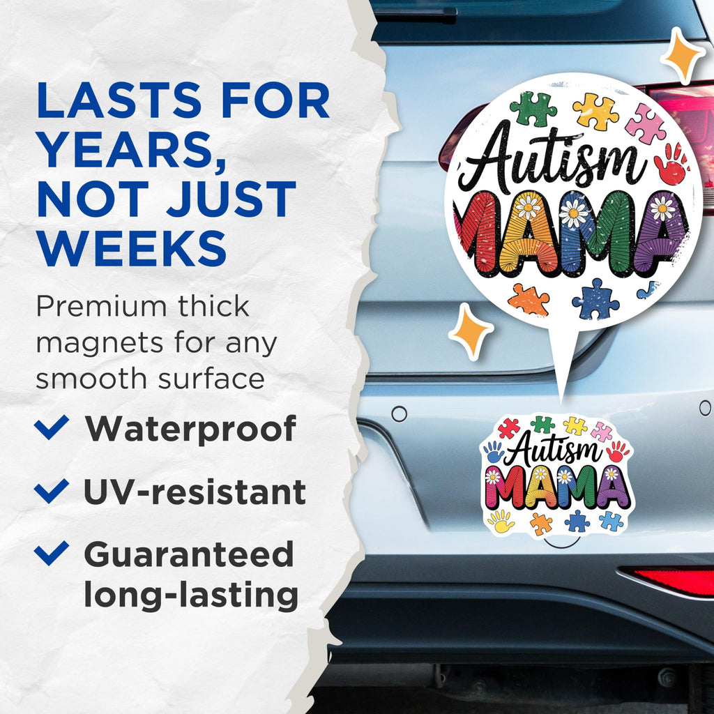 (2 Pack) Autism Mama Magnets - Autism Awareness Support - Neurodiversity Advocacy for Moms - 5 Inches On Longest Side - Thick Durable Magnet - Made in USA - MAG22555
