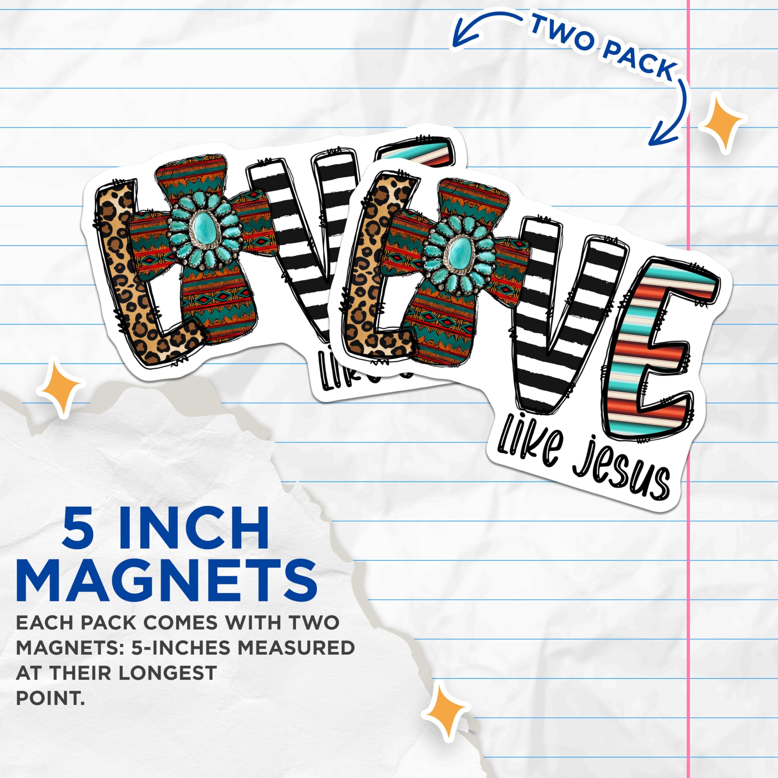 (2 Pack) Western Faith Magnets - Love Like Jesus Decor - Boho Christian Cowgirl Accessory - 5 Inches On Longest Side - Thick Durable Magnet - Made in USA - MAG30020