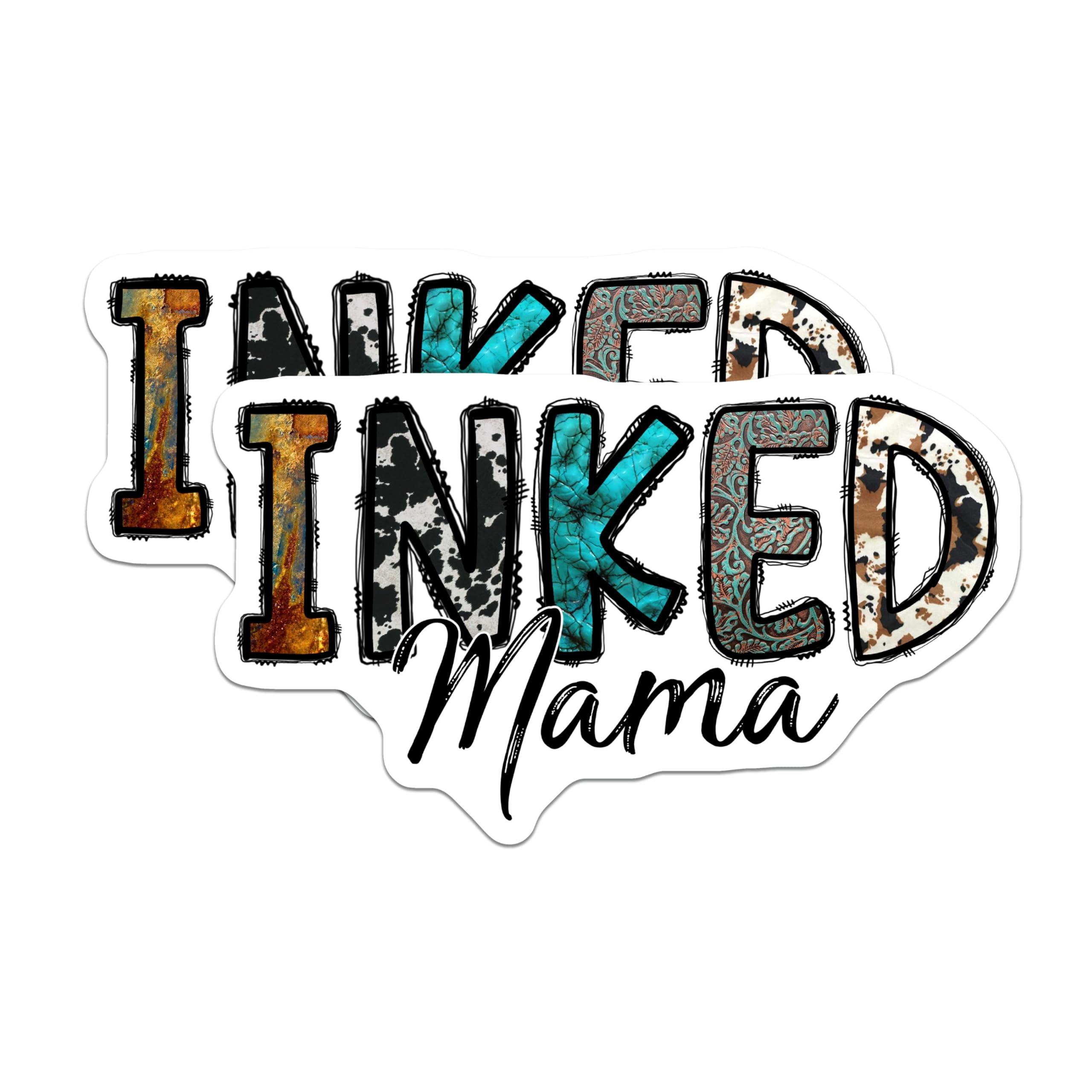 (2 Pack) Inked Mama Magnets - Western Mama Decor - Boho Cowhide Fridge Accessory - 5 Inches On Longest Side - Thick Durable Magnet - Made in USA - MAG29066