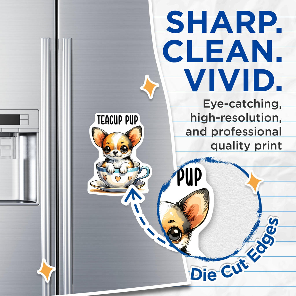 (2 Pack) Teacup Pup Magnets - Cute Puppy - Fridge Magnet - Animal Lover - Fun - Kitchen Accessories - 5" On Longest Side - for Cars, Fridges, Toolboxes - Made in USA - MAG3644