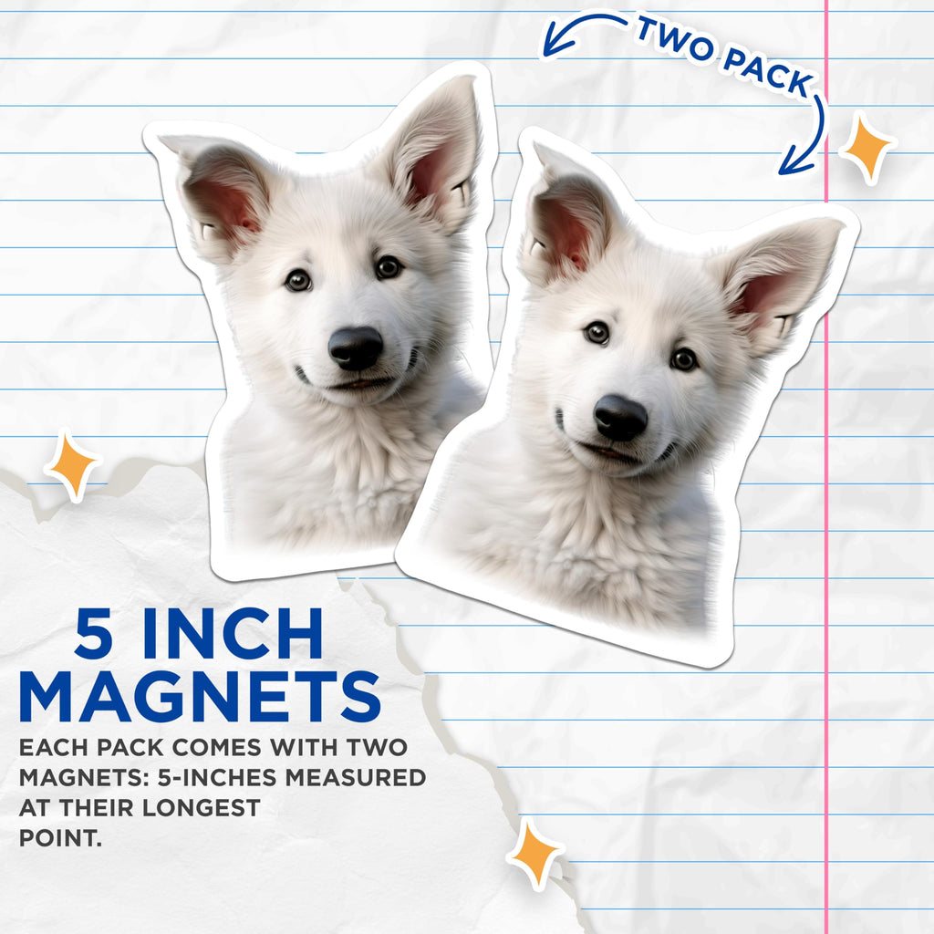 (2 Pack) Cute White Puppy Magnets - Adorable Dog Lover Decor - Pet Owner Kitchen Accent - 5 Inches On Longest Side - Thick Durable Magnet - Made in USA - MAG26015