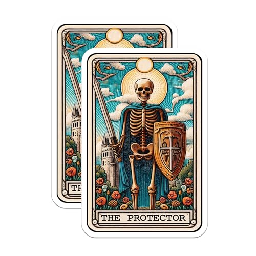 (2 Pack) Skeleton Warrior Stickers - Gothic Art Stickers - Fantasy Knight Stickers The Protector - 5" On Longest Side - Sticks to Smooth Flat Surfaces - Made in USA - BMCS5483