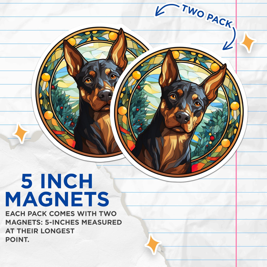 (2 Pack) Doberman Pinscher Dog Magnets - Intricate Stained Glass Pet Art - Doberman Breed Enthusiast Home Decor - 5 Inches On Longest Side - Thick Durable Magnet - Made in USA - MAG23451