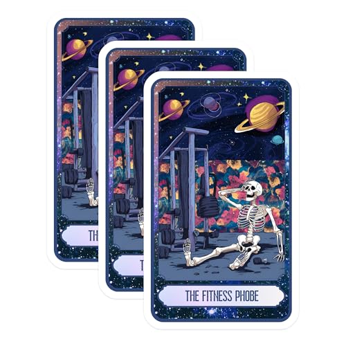 (3 Pack) Fitness Phobe Decals - Skeleton Workout - Funny Gym Humor - 3 Inches On Longest Side - Easy Peel & Apply - Made in USA - 3MCS8750