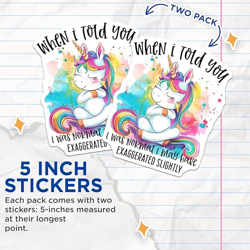 (2 Pack) Funny Unicorn Stickers - Humorous Kids Stickers - Cute Fantasy Sticker for Planners and Laptops - 5" On Longest Side - Sticks to Smooth Flat Surfaces - Made in USA - BMCS4371