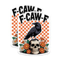 (2 Pack) F-CAW-F Crow Stickers - Skull and Flowers - Goth Stickers 5" On Longest Side - Sticks to Smooth Flat Surfaces - Made in USA - BMCS13125