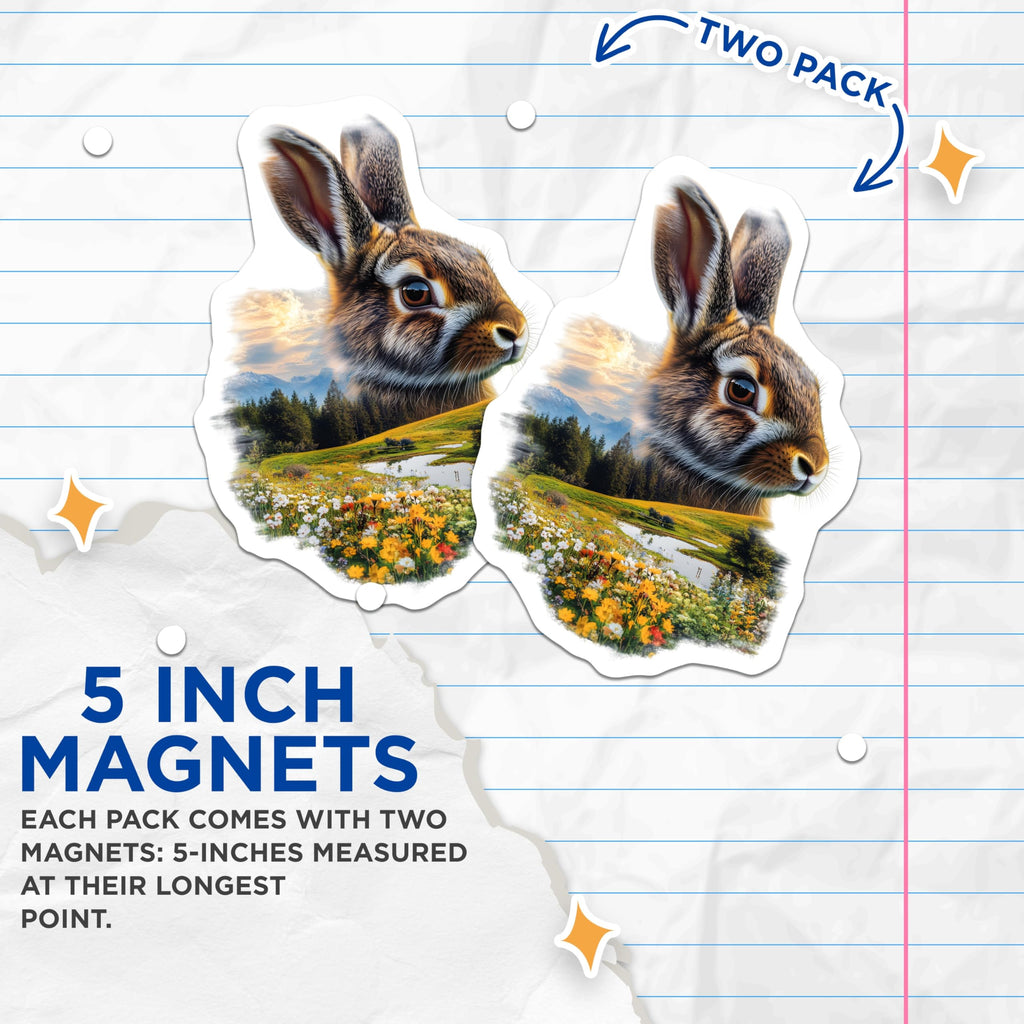 (2 Pack) Hare Magnets - Landscape Animal - Fridge Home Decor - 5" On Longest Side - Premium Magnet - for Cars, Refrigerators, Toolboxes, Lockers - Made in USA - MAG15866