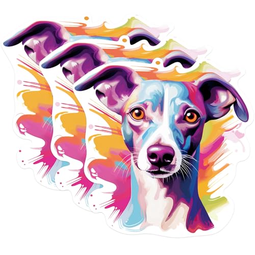 (3 Pack) Italian Greyhound Decals - Colorful Dog Art - Laptop Decal - 3 Inches On Longest Side - Easy Peel & Apply - Made in USA - 3MCS0759