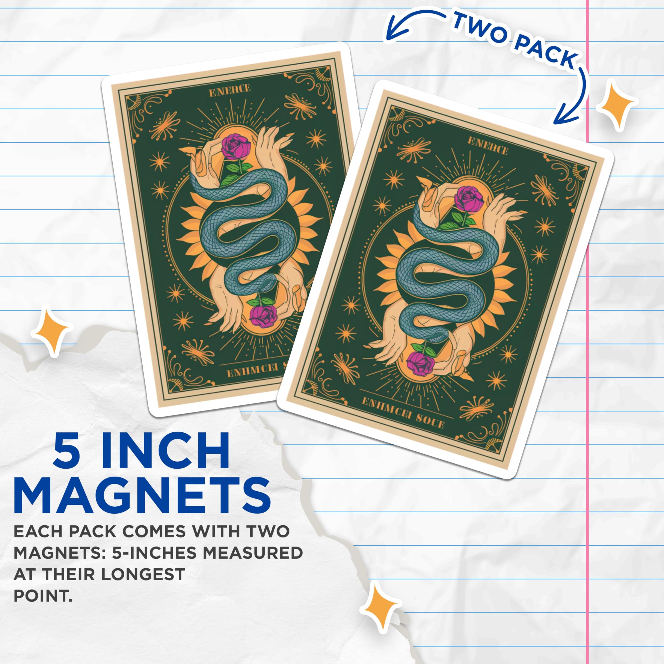 (2 Pack) Mystical Snake Magnets - Esoteric Tarot Card Art - Rose Hands Celestial Decor - Spiritual Bohemian Fridge Accent - 5 Inches On Longest Side - Thick Durable Magnet - Made in USA - MAG22806