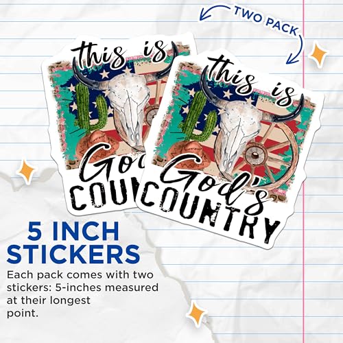 (2 Pack) This is God's Country Stickers - Western Decor - Country Music - 5" On Longest Side - Sticks to Smooth Flat Surfaces - Made in USA - BMCS5809