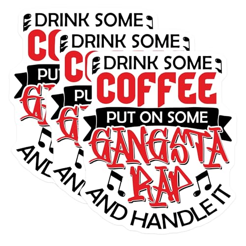 (3 Pack) Coffee Gangsta Rap Decals - Music Lover Laptop Stickers - Funny Sarcastic Decal - 3 Inches On Longest Side - Easy Peel & Apply - Made in USA - 3MCS7476