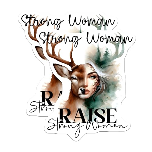 (2 Pack) Strong Woman Stickers - Raise Strong Women - Empowering Women Decals - 5" On Longest Side - Sticks to Smooth Flat Surfaces - Made in USA - BMCS9239
