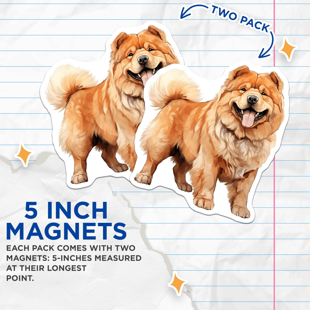(2 Pack) Adorable Chow Chow Magnets - Fluffy Dog Lover Refrigerator Decor - Pet Parent Kitchen Home Accessories - 5 Inches On Longest Side - Thick Durable Magnet - Made in USA - MAG25067