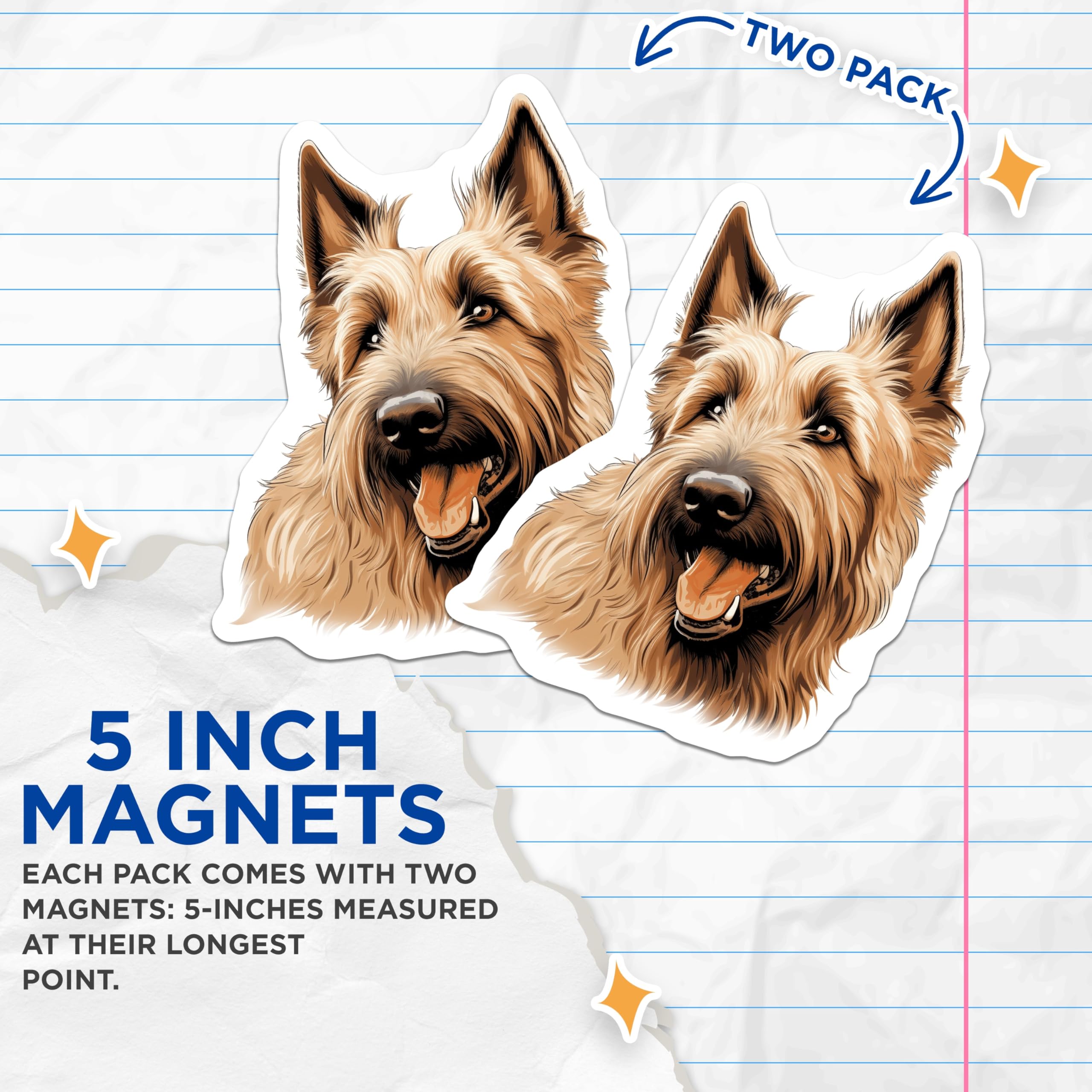 (2 Pack) Cairn Terrier Dog Magnets - Cheerful Scruffy Pet Art - Refrigerator Locker Decor - Animal Lover Home Accessories - 5 Inches On Longest Side - Thick Durable Magnet - Made in USA - MAG23245