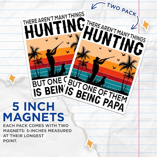 (2 Pack) Hunting Papa Magnets - Funny Hunting Dad - Retro Sun Hunting Scene - 5" On Longest Side - for Cars, Fridges, Toolboxes - Made in USA - MAG4088