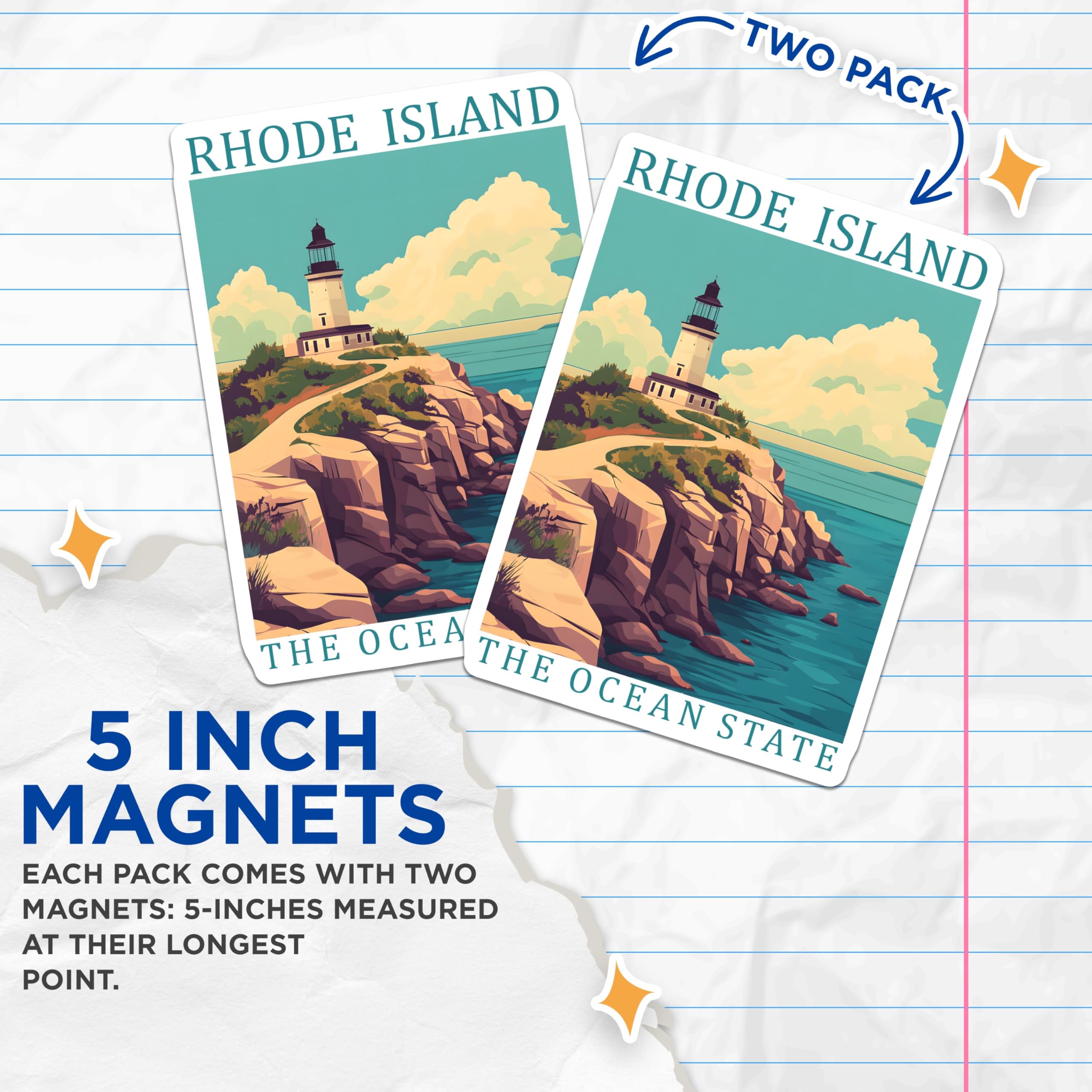 (2 Pack) Rhode Island Magnets - Ocean State - Lighthouse Design - 5" On Longest Side - Premium Magnet - for Cars, Refrigerators, Toolboxes, Lockers - Made in USA - MAG17673