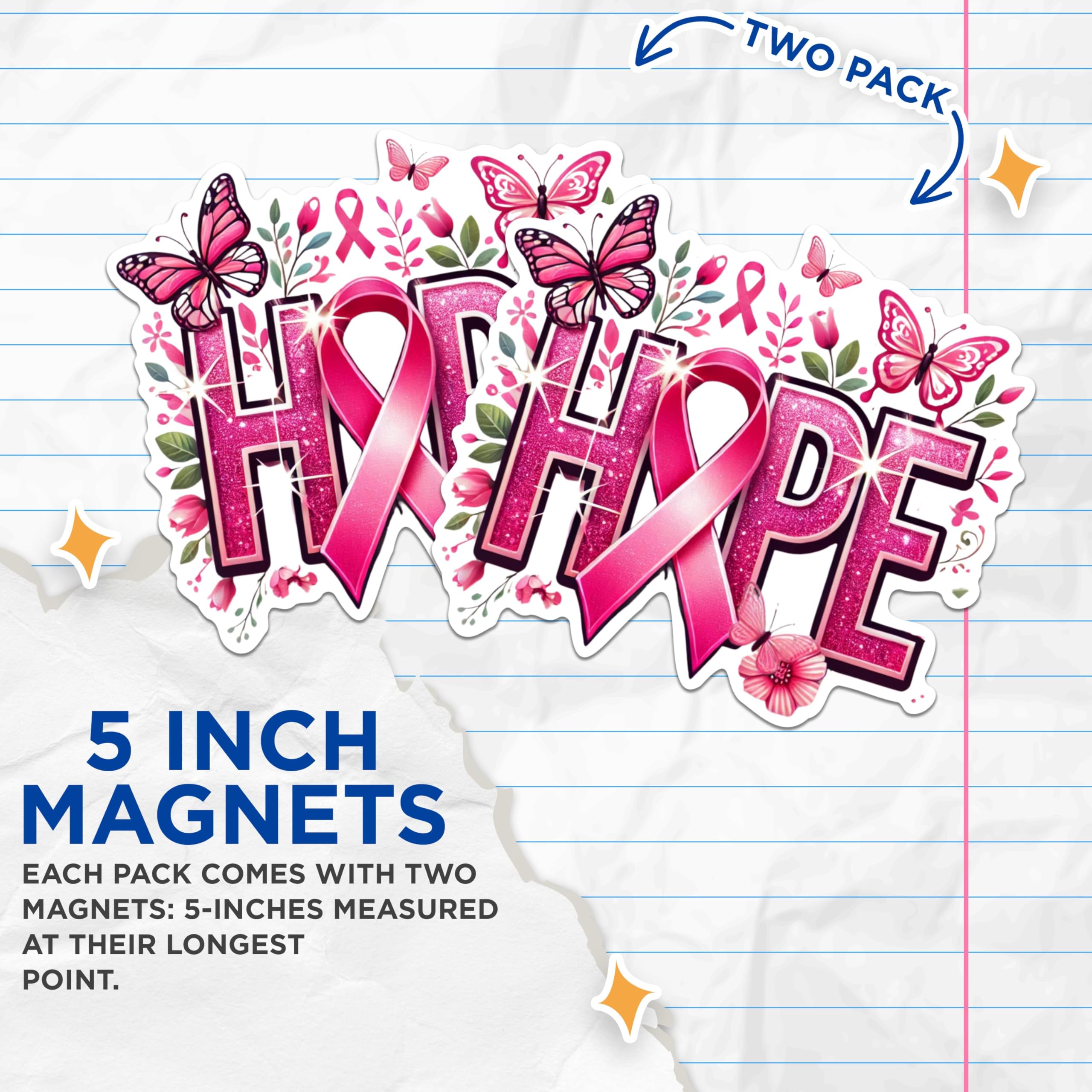 (2 Packs) Hope Pink Ribbon Breast Cancer Awareness Magnets - Pink Ribbon Magnets - 5 Inches On Longest Side - Premium Magnet - for Fridges, Toolboxes, Cars - Made in USA - MAG2454