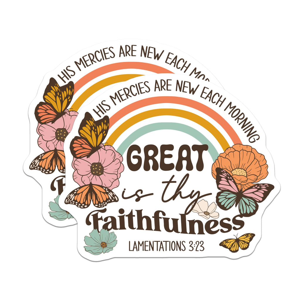 (2 Pack) Great is Thy Faithfulness Magnets - Christian Scripture Verse - Rainbow Butterfly Home Decor - Lamentations 3:23-5 Inches On Longest Side - Thick Durable Magnet - Made in USA - MAG19205