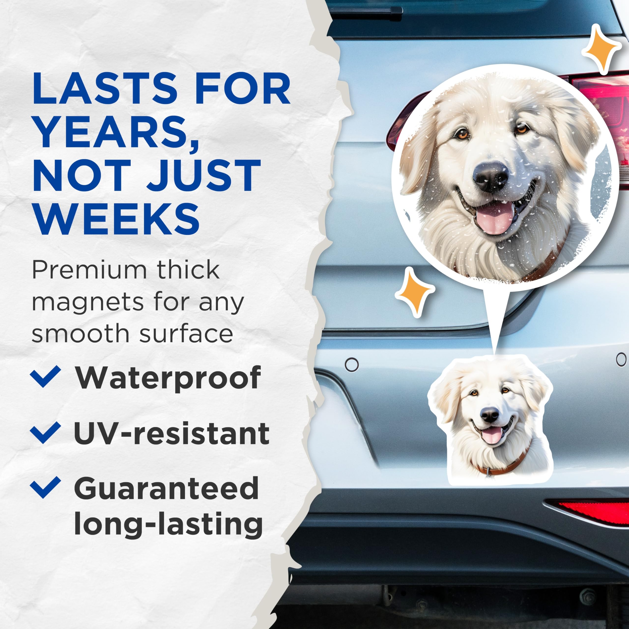 (2 Pack) Great Pyrenees Dog Magnets - Happy Pet Animal - Canine Lover Decor - 5 Inches On Longest Side - Thick Durable Magnet - Made in USA - MAG24972