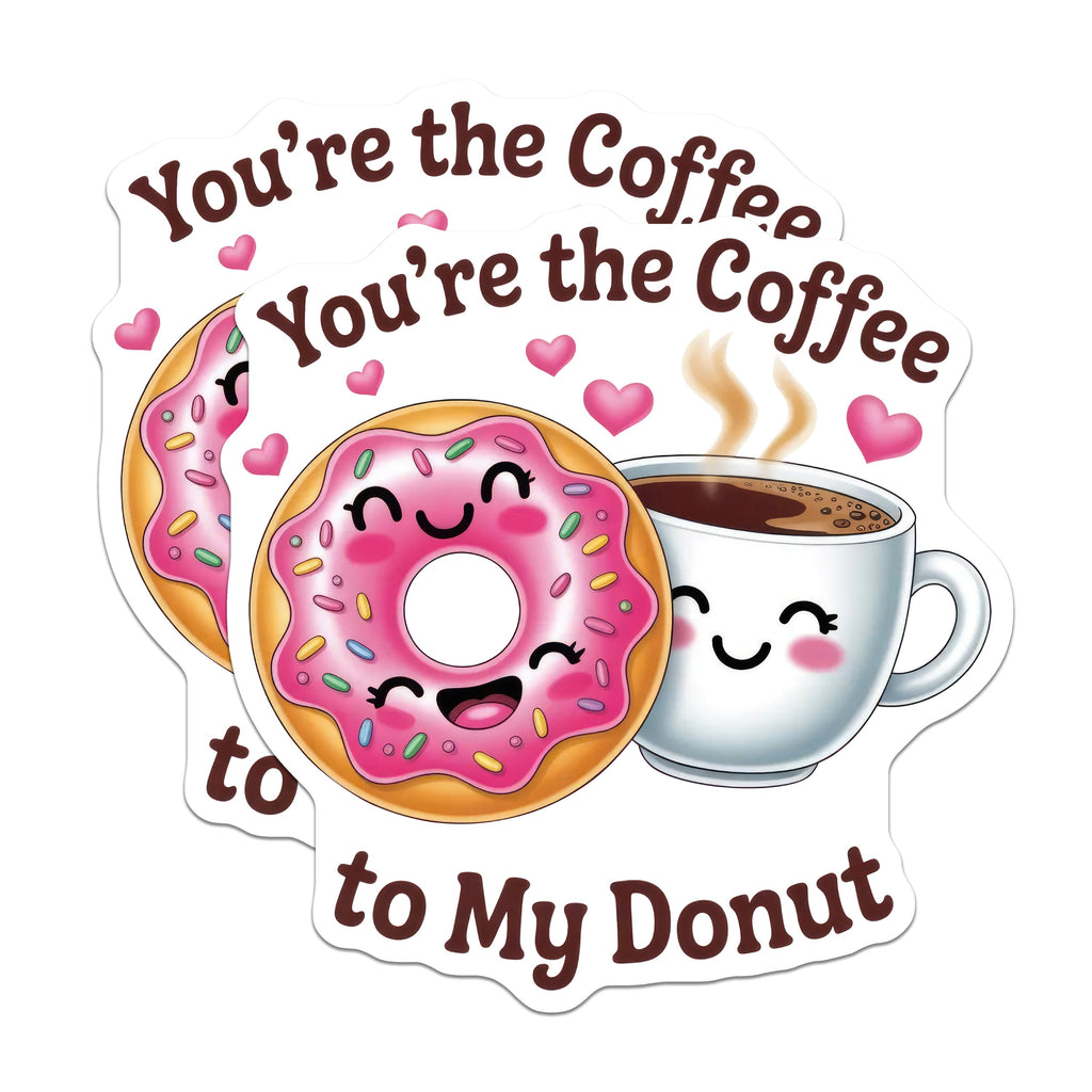 (2 Pack) Coffee Donut Magnets - Cute Couple Decor - Love Pun Refrigerator Magnet - Valentine's Day - 5 Inches On Longest Side - Thick Durable Magnet - Made in USA - MAG38393