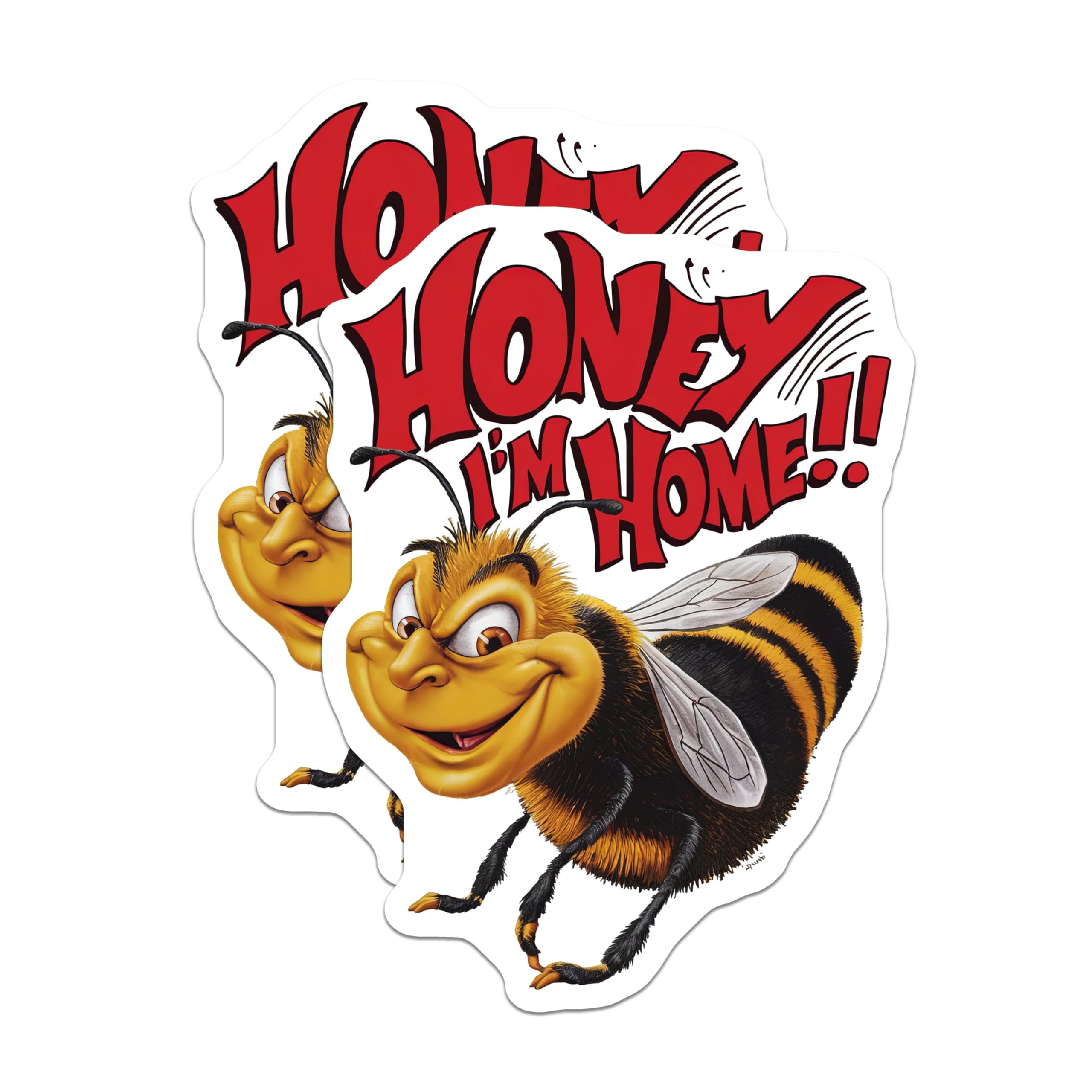 (2 Pack) Funny Bee Stickers - Honey I'm Home Sticker - Cute Animal Sticker for Laptops and Water Bottles - 5" On Longest Side - Sticks to Smooth Flat Surfaces - Made in USA - BMCS3872
