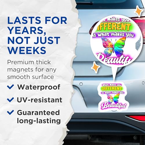 (2 Pack) What Makes You Different Magnets - Inspirational Quote - Butterfly Design - 5" On Longest Side - for Cars, Fridges, Toolboxes - Made in USA - MAG7204