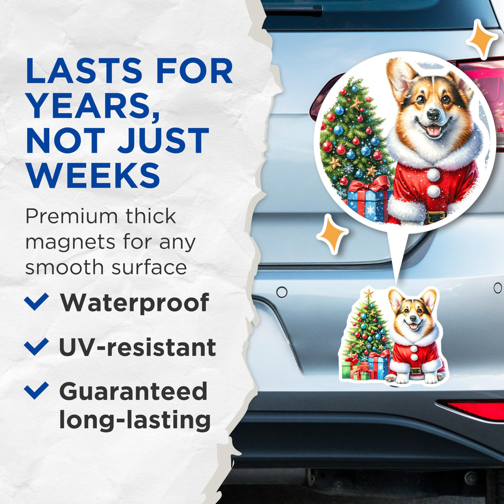(2 Pack) Corgi Christmas Magnets - Santa Corgi Decor - Holiday Dog Lover Item - 5 Inches On Longest Side - Thick Durable Magnet - Made in USA - MAG23947
