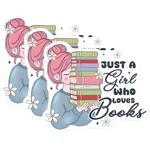 (3 Pack) Just A Girl Who Loves Books Decals - Book Lover Sticker - Laptop Decal Stickers- 3 Inches On Longest Side - Easy Peel & Apply - Made in USA - 3MCS5648