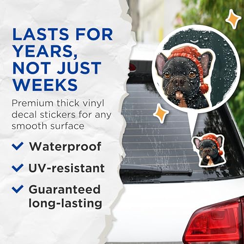 (2 Pack) Cute French Bulldog Stickers - Dog Lover Decal - Frenchie Puppy Stickers for Laptop - 5" On Longest Side - Sticks to Smooth Flat Surfaces - Made in USA - BMCS3940