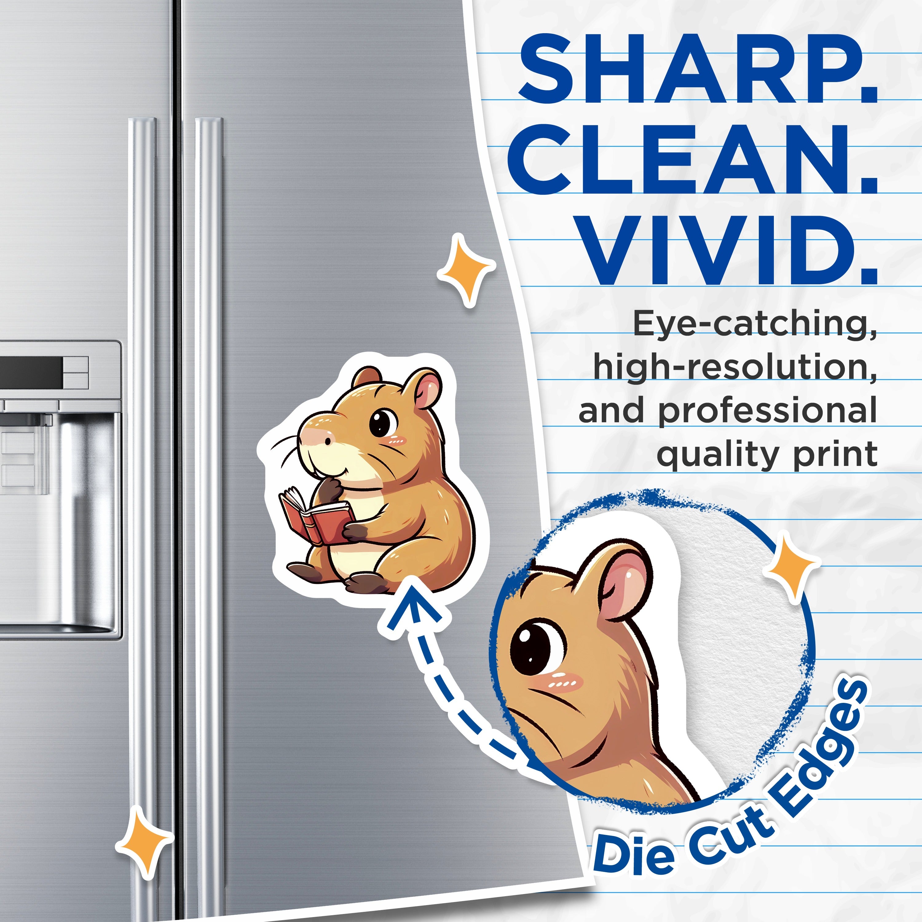 (2 Pack) Cute Hamster Reading Magnets - Book Lover Animal Decor - Student Librarian Fridge Accessory - 5 Inches On Longest Side - Thick Durable Magnet - Made in USA - MAG36241