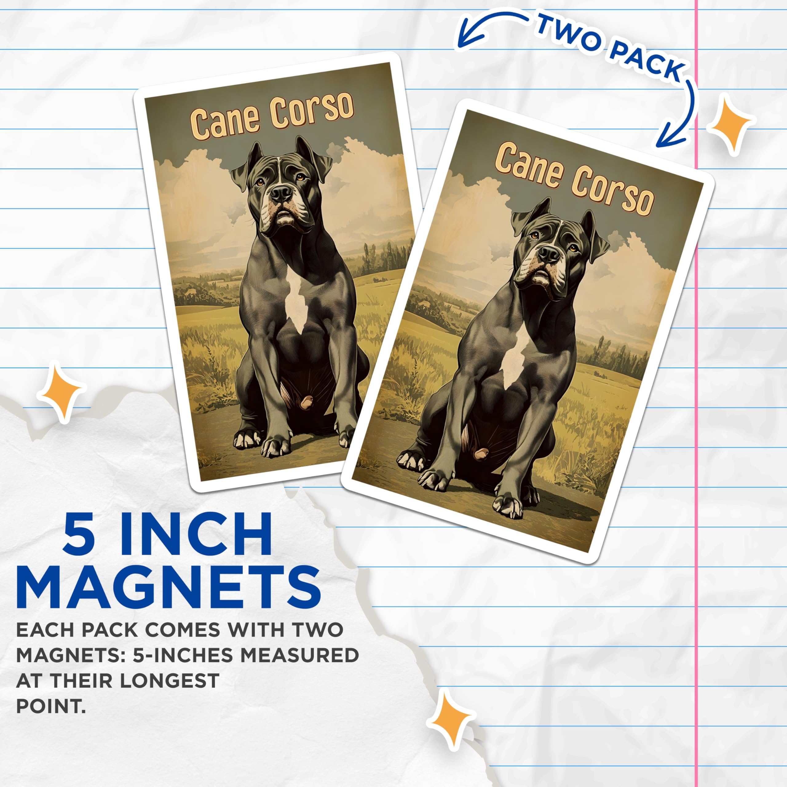 (2 Pack) Cane Corso Magnets - Italian Mastiff Dog Breed Art - Retro Dog Owner Home Decor - Canine Companion Display - 5 Inches On Longest Side - Thick Durable Magnet - Made in USA - MAG20803