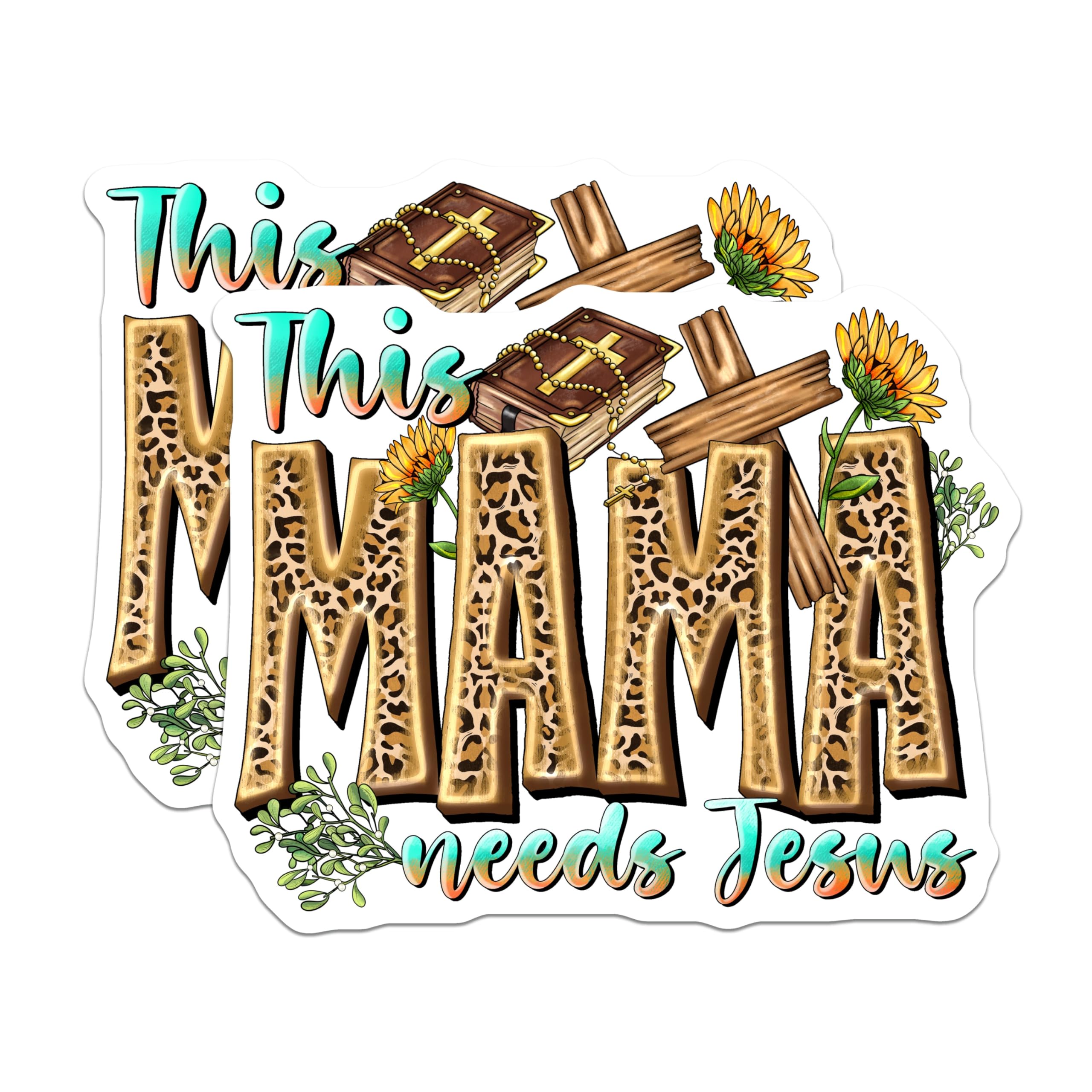 (2 Pack) Mama Needs Jesus Magnets - Christian Mom Life Faith Decor - Scripture Refrigerator Art - Sunflower Cross Accent - 5 Inches On Longest Side - Thick Durable Magnet - Made in USA - MAG25864