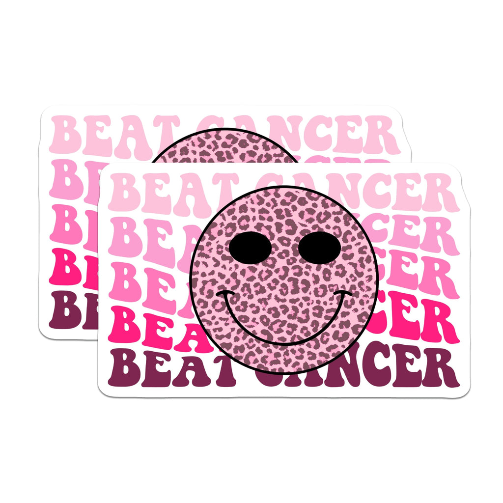(2 Pack) Beat Cancer Magnets - Leopard Smiley Face - Pink Ribbon Awareness - 5" On Longest Side - Premium Magnet - for Cars, Refrigerators, Toolboxes, Lockers - Made in USA - MAG17054