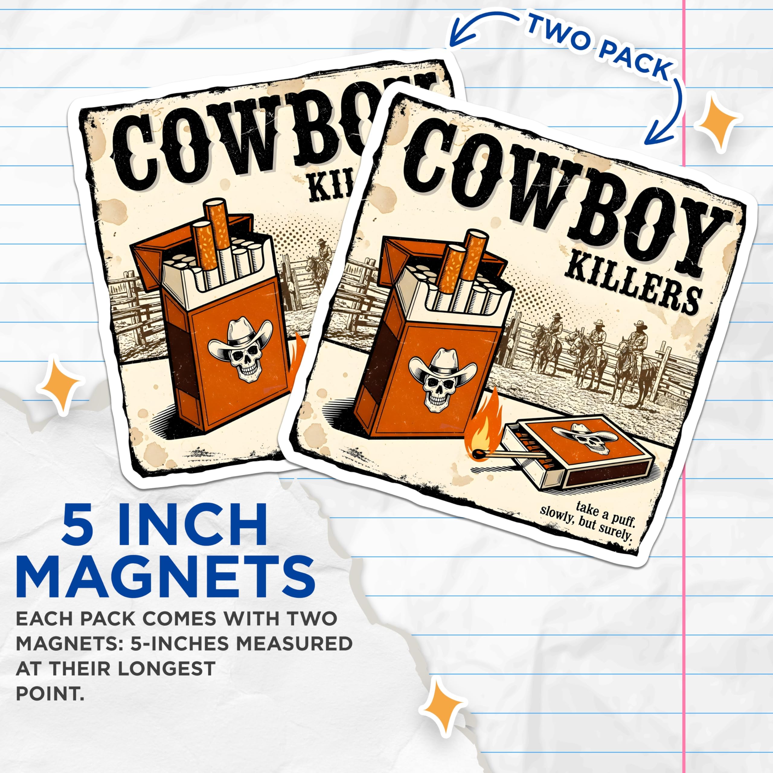 (2 Pack) Cowboy Killers Magnets - Western Art - Vintage Cowboy Skull Design - 5" On Longest Side - Premium Magnet - for Cars, Refrigerators, Toolboxes, Lockers - Made in USA - MAG15893