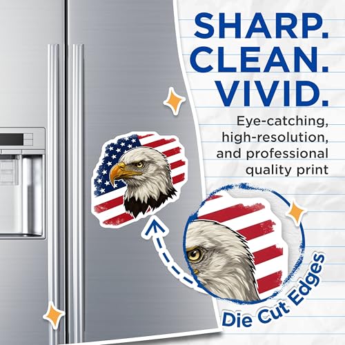 (2 Pack) Patriotic Decor Magnet - Bald Eagle Artwork - Independence Day - 5" On Longest Side - Sticks to Smooth Flat Surfaces - Made in USA - MAG9953